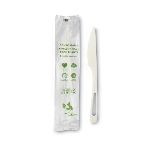 World Centric TPLA Compostable Cutlery, Knife, 6.7", White, PK750, 750PK KN-PS-I - main